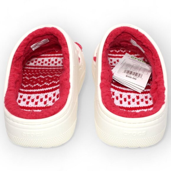 Crocs Classic Cozzzy Unisex Sandals Holiday Sweater Red White Lined New - Picture 5 of 10